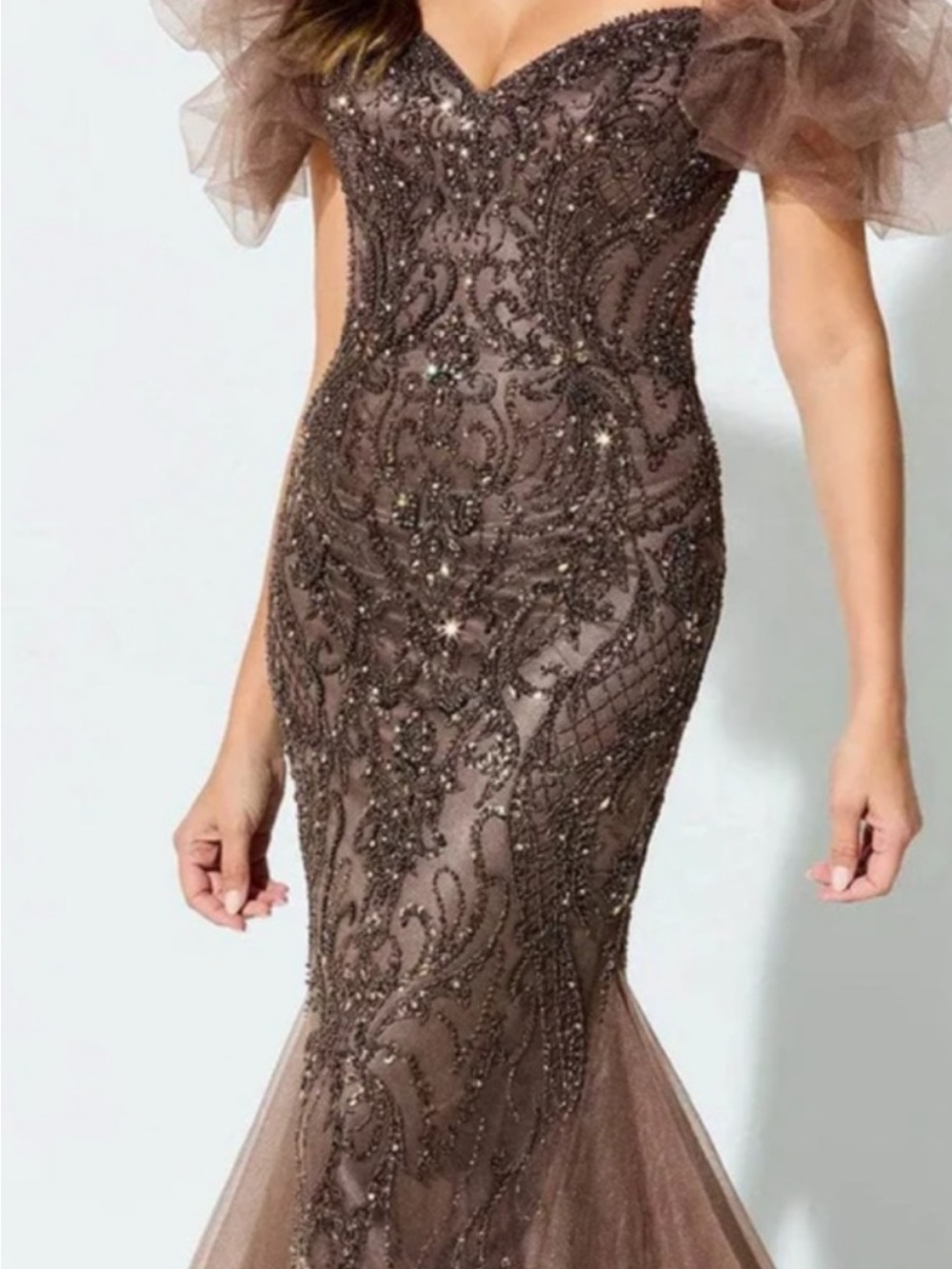 Embellished Chocolate Brown Mermaid Prom Dress